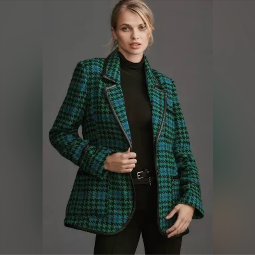 Avec Les Filles Green and Blue Houndstooth Blazer
